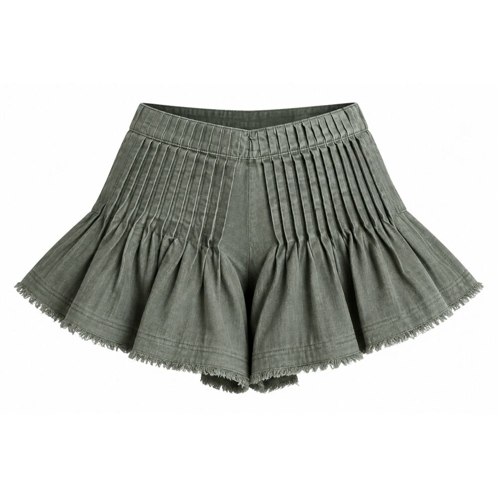 Anthropologie Olive Green Pleated Mini Skort Size